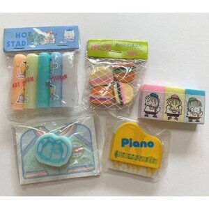 Cute 90s Stationary Eraser Lot RARE Collectible Soundy Hot Stadium Hamburgers